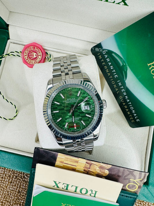 Rolex Datejust Green-Motif Dial Oyster Perpetual Automatic Stainless Steel Chain Men’s Watch