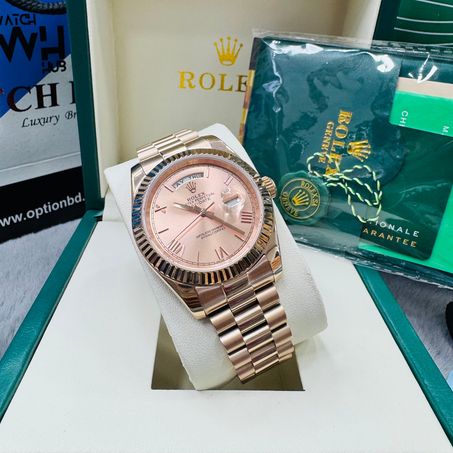 Rolex Day-Date Oyster Perpetual Automatic Full Rose Gold Stainless Steel President Chain Men’s Watch