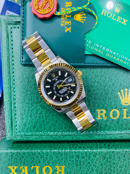 Rolex Sky-dweller Automatic Dual Tone With Black Dial Stainless Steel Chain Men’s Watch