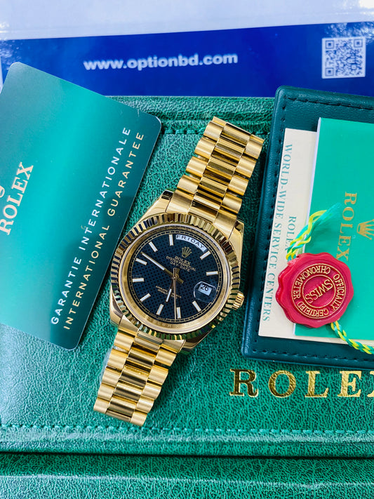 Rolex Day-Date Oyster Perpetual Automatic Full Gold Color With Black Dial Stainless Steel President Chain Men’s Watch