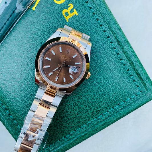 Rolex Datejust Automatic Dual Tone Color With Chocolate Dial Stainless Steel Chain Men’s Watch