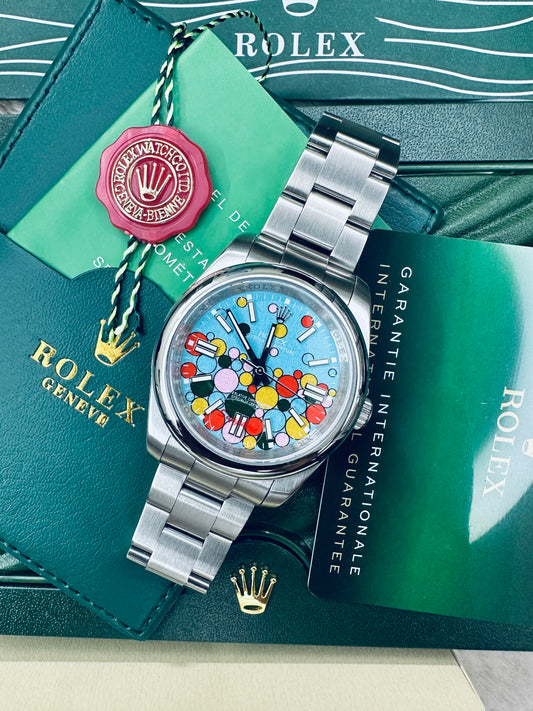 Rolex Oyster Perpetual Celebration Motif Automatic Full Silver Color With Sky Blue Dial Stainless Steel Chain Men’s Watch