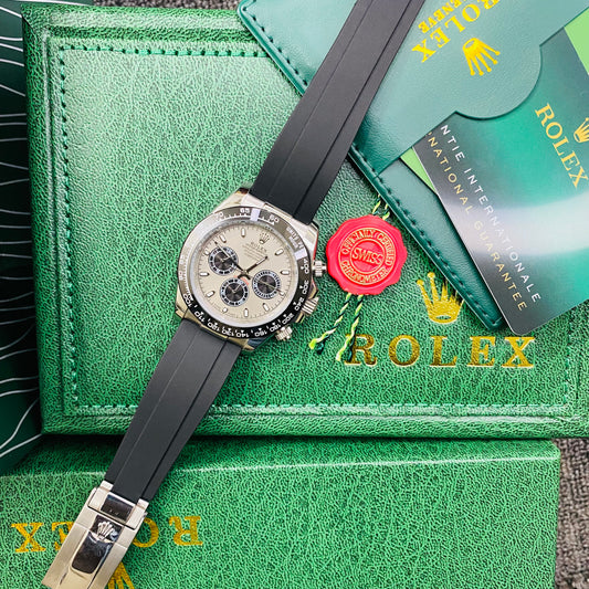 Rolex Daytona Silver Case Grey Dial Automatic Stainless Steel Silicone Strap Men’s Watch