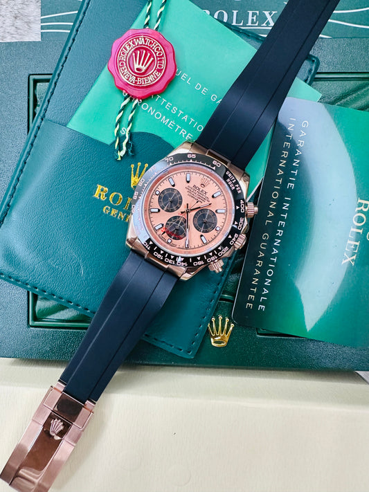 Rolex Daytona Rose Gold Case Black Dial Automatic Silicone Strap Men’s Watch