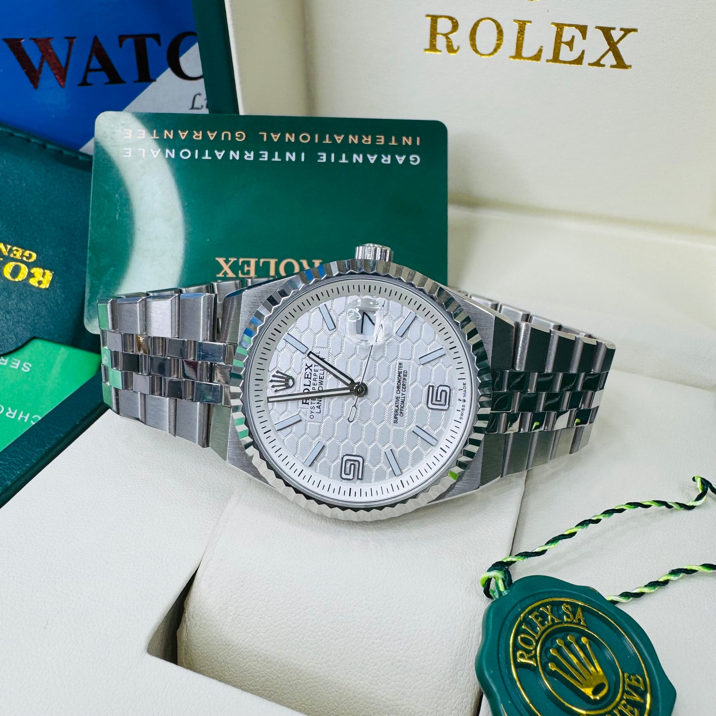 Rolex Land-Dweller White Dial Automatic Stainless Steel Flat Jubilee Bracelet Men's Watch