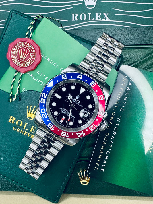 Rolex GMT Master II Pepsi Edition Automatic Black Dial Stainless Steel Chain Men’s Watch