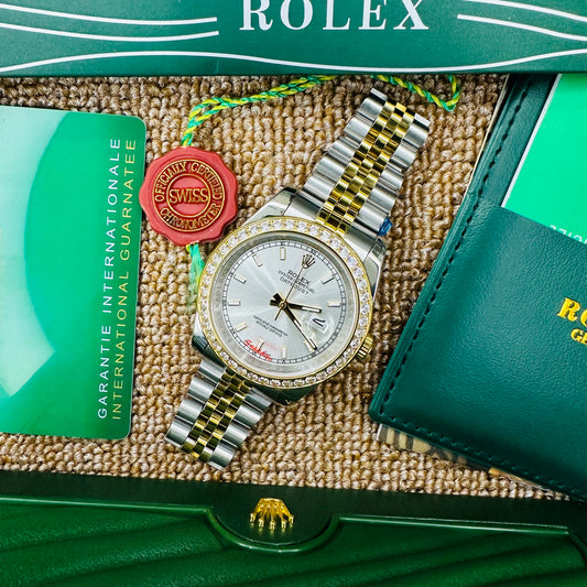 Rolex Datejust Automatic Stone Bezel Silver Dial Stainless Steel Chain Men’s Watch