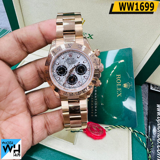 Rolex Daytona Meteorite Dial Full Rose Gold Oyster Perpetual Automatic Stainless Steel Chain Men’s Watch