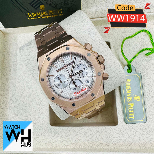 Audemars Piguet Royal Oak Chronograph Quartz White Dial Stainless Steel Chain Men's Watch