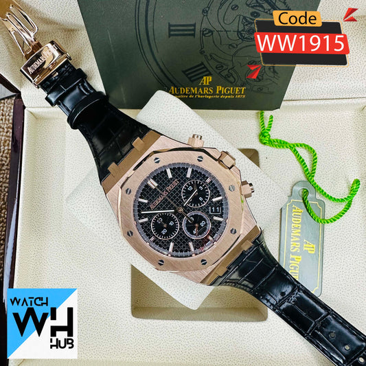 Audemars Piguet Royal Oak Chronograph Quartz Rose Gold ColorGenuine Leather Strap Men's Watch