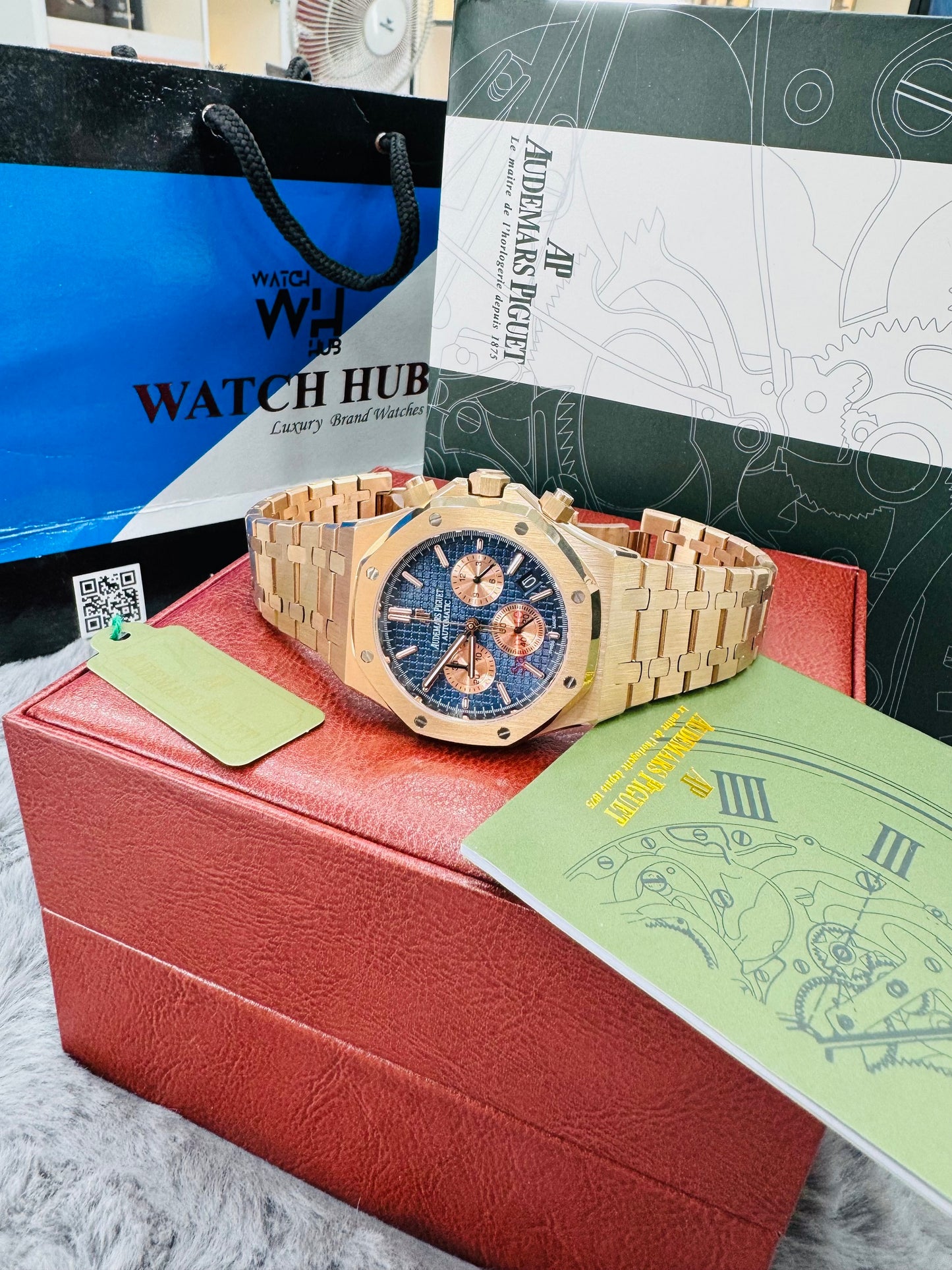 Audemars Piguet Royal Oak Chronograph Quartz Blue Dial Stainless Steel Chain Men's Watch