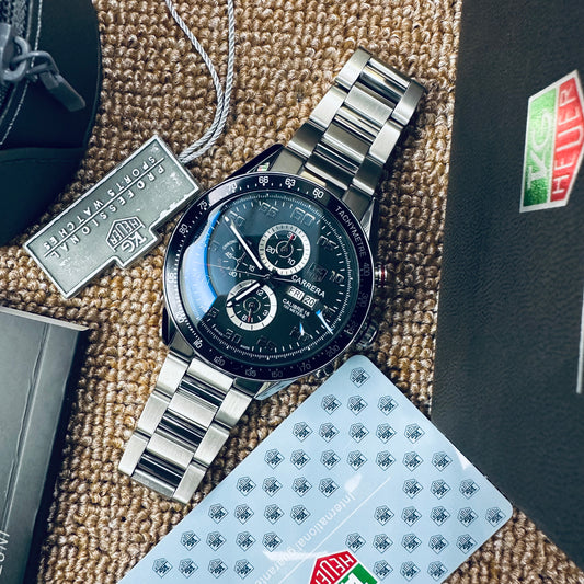 Tag Heuer Calibre 16  Quartz Chronograph Ceramic Bezel Men’s Stainless Steel Chain Watch