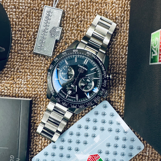 Tag Heuer Carrera Quartz Chronograph Ceramic Bezel Men’s Stainless Steel Chain Watch