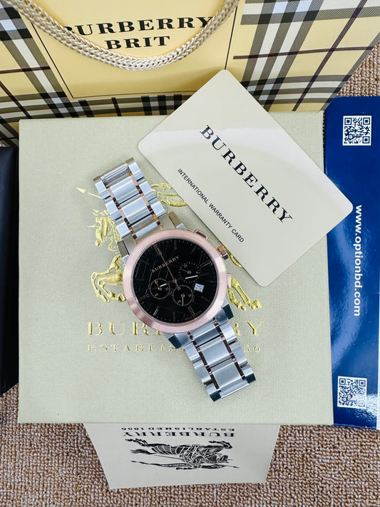Burberry BU9351 Rose Gold & Silver Chronograph Quartz Stainless Steel Chain Men’s Watch