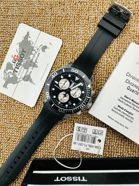 Tissot Seastar T120417 A Chronograph Quartz Stainless Steel Silicone Strap Men’s Watch