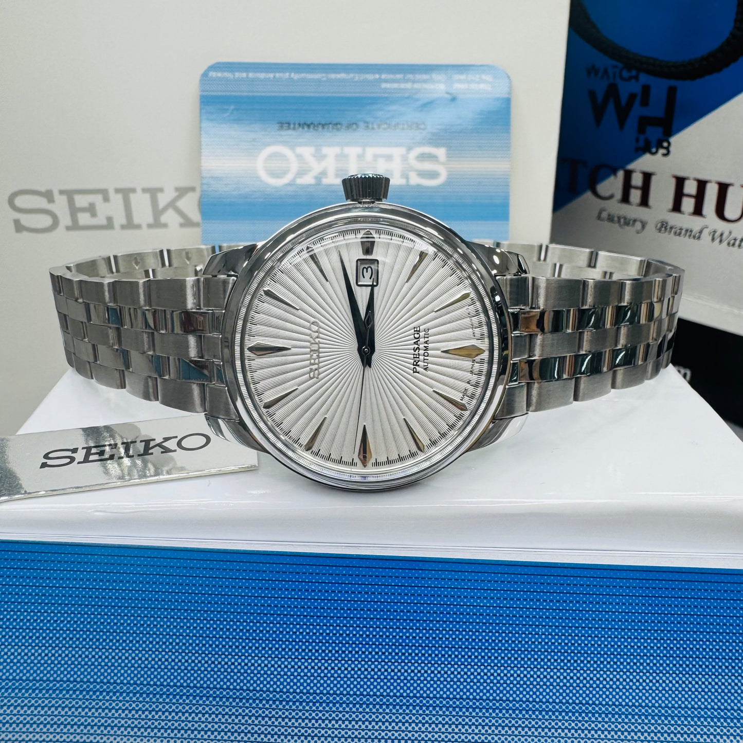 Seiko Presage SRPG23J1 Cocktail Time "The Martini" Automatic White Dial Stainless Steel Men's Watch