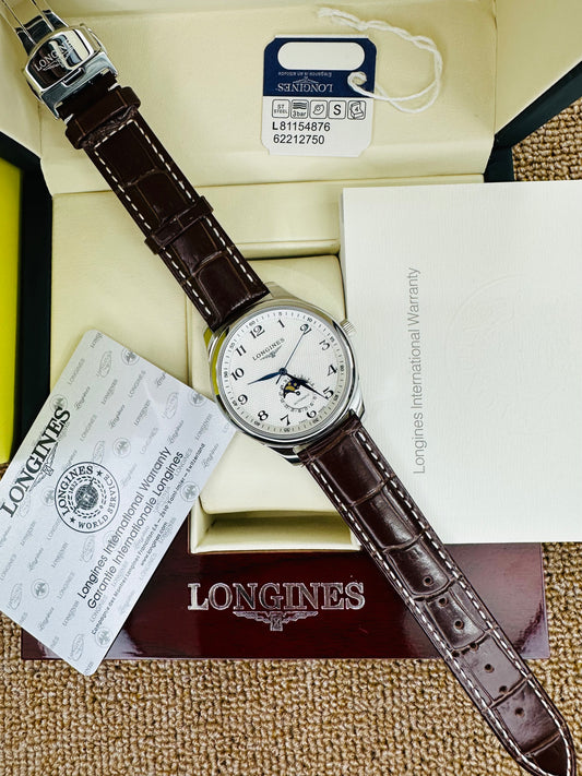 Longines Master Collection Moon-Phase Automatic Genuine Leather Strap Men’s Watch