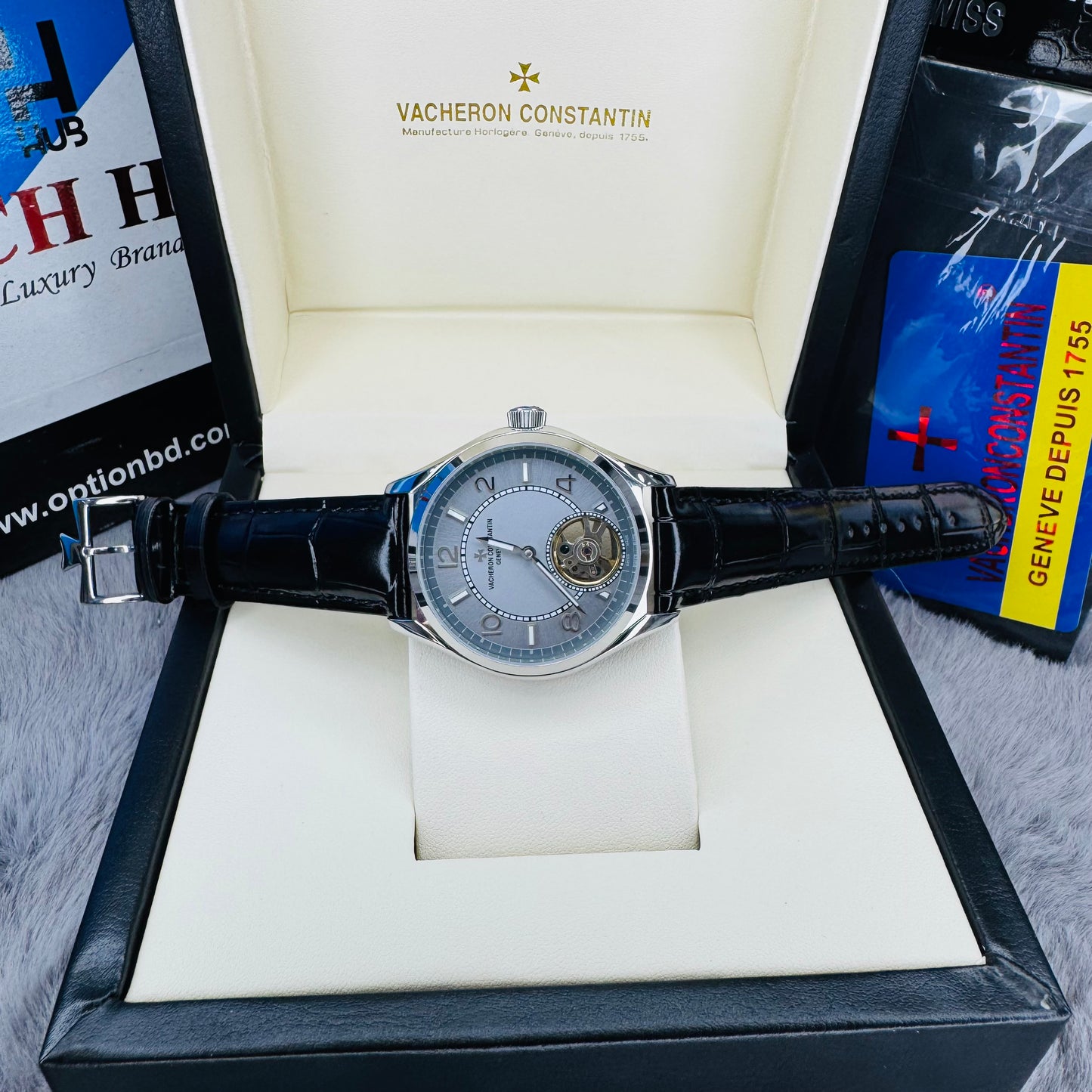 Vacheron Constantin Fiftysix Tourbillon Automatic Stainless Steel Genuine Leather Strap Men’s Watch