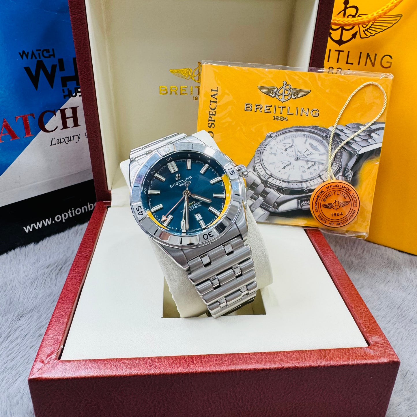 Breitling Chronomat GMT Automatic Blue Dial Stainless Steel Chain Men's Watch