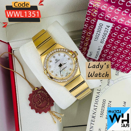 Omega Constellation Yellow Gold Stainless Steel Chain Quartz Women's Watch