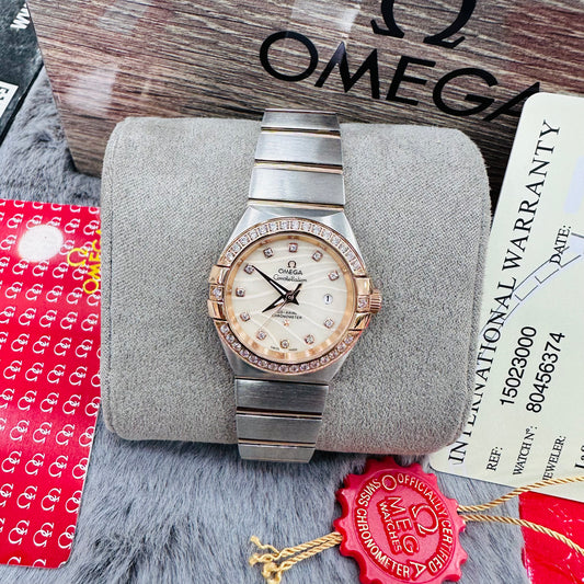 Omega Constellation Silver & Rose-Gold Stainless Steel Chain Quartz Women's Watch