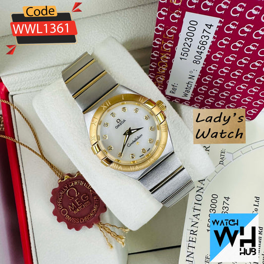 Omega Constellation Silver & Yellow Gold Stainless Steel Chain Quartz Women's Watch