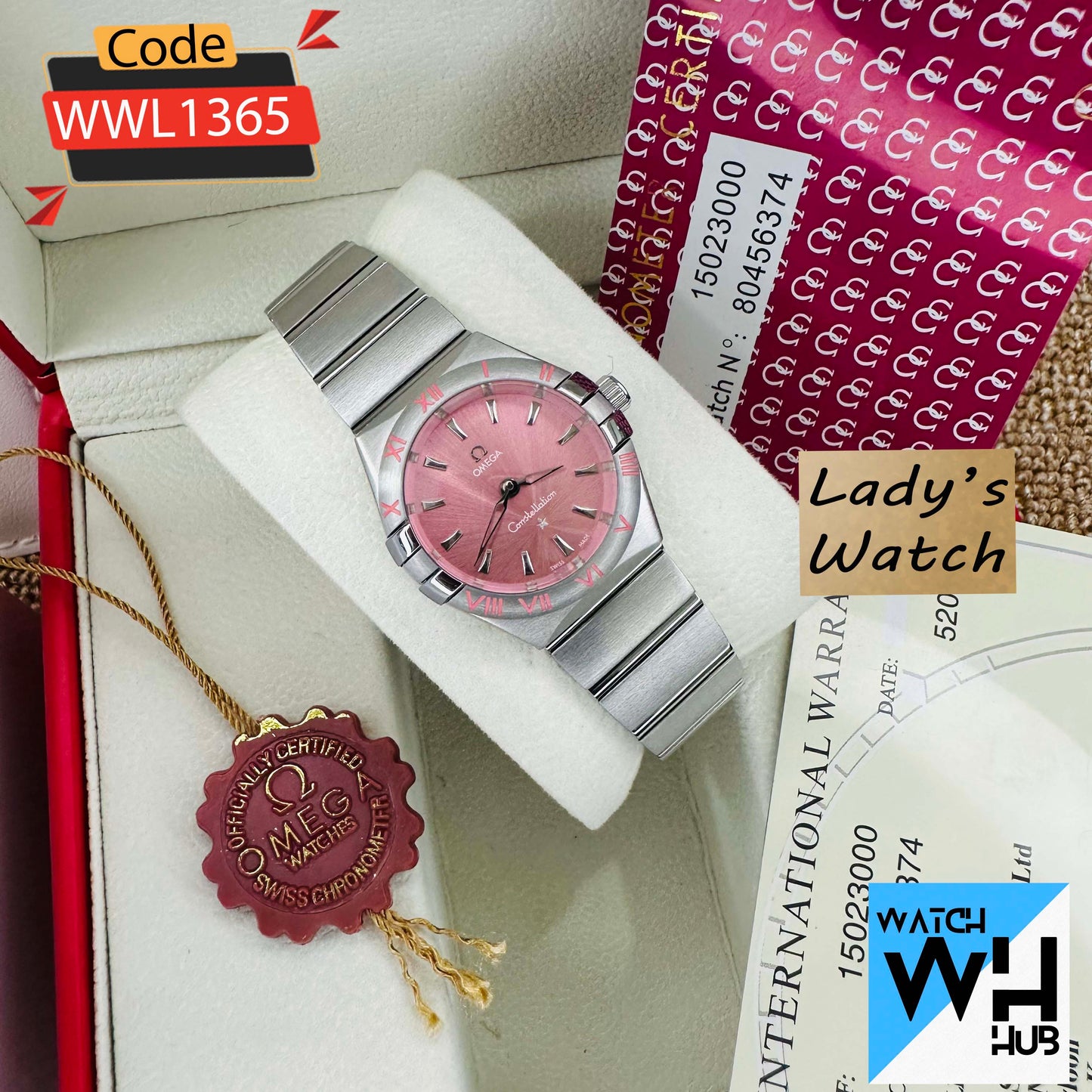 Omega Constellation Pink Dial Stainless Steel Chain Quartz Women's Watch