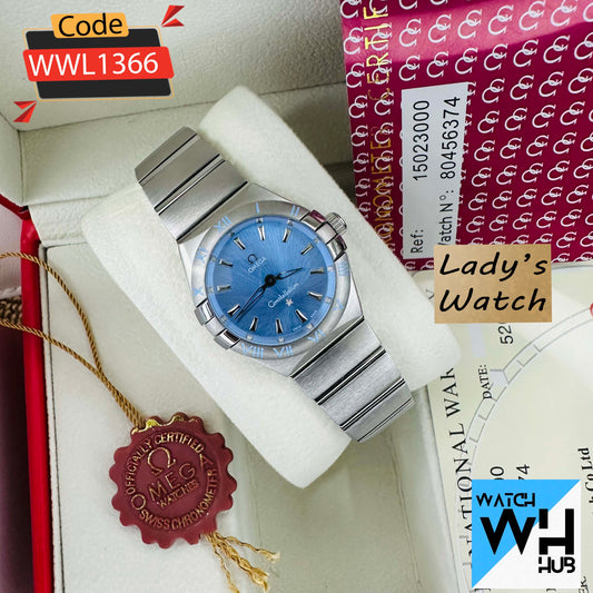 Omega Constellation Blue Dial Stainless Steel Chain Quartz Women's Watch
