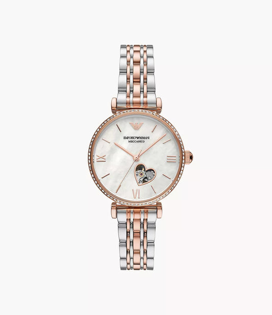 Emporio Armani AR60049 Gianni T-Bar Automatic Mother of Pearl Dial Women's Watch