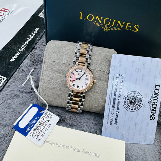 Longines Primaluna Dualtone White Dial Quartz Stainless Steel Chain Lady’s Watch