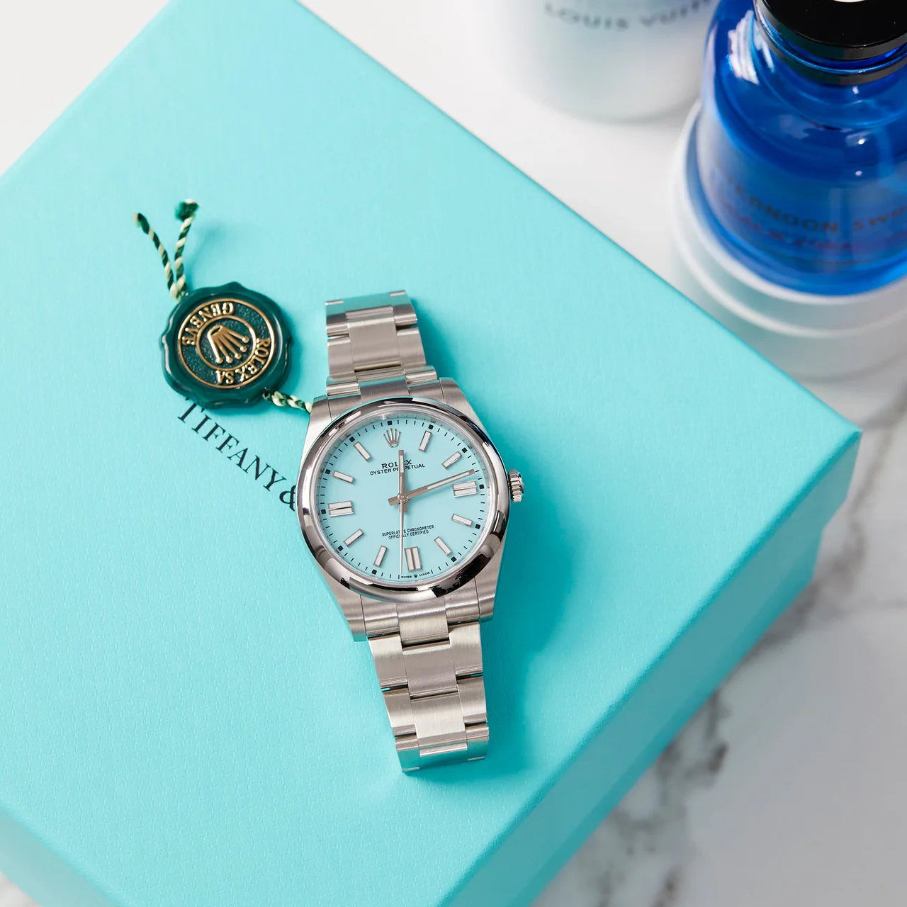 Rolex Oyster perpetual 41mm Turquoise Tiffany Blue Dial 124300 Stainless Steel Chain Men’s Watch