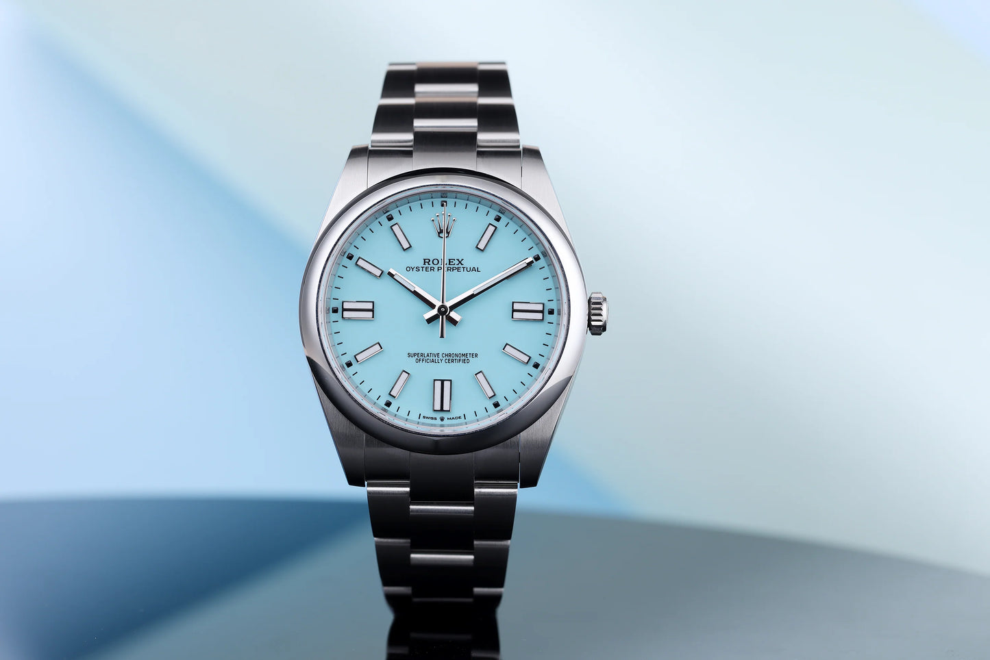 Rolex Oyster perpetual 41mm Turquoise Tiffany Blue Dial 124300 Stainless Steel Chain Men’s Watch