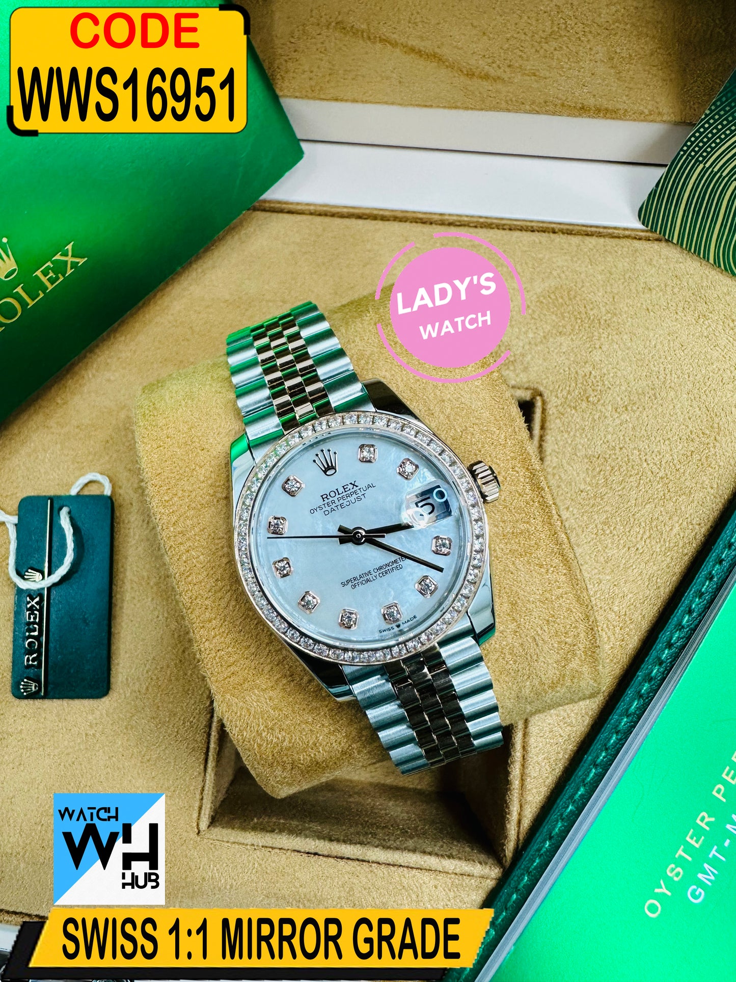 Rolex Datejust 36mm Jubilee Chain Mother of Pearl Dial 126331  Swiss Grade Women’s Watch