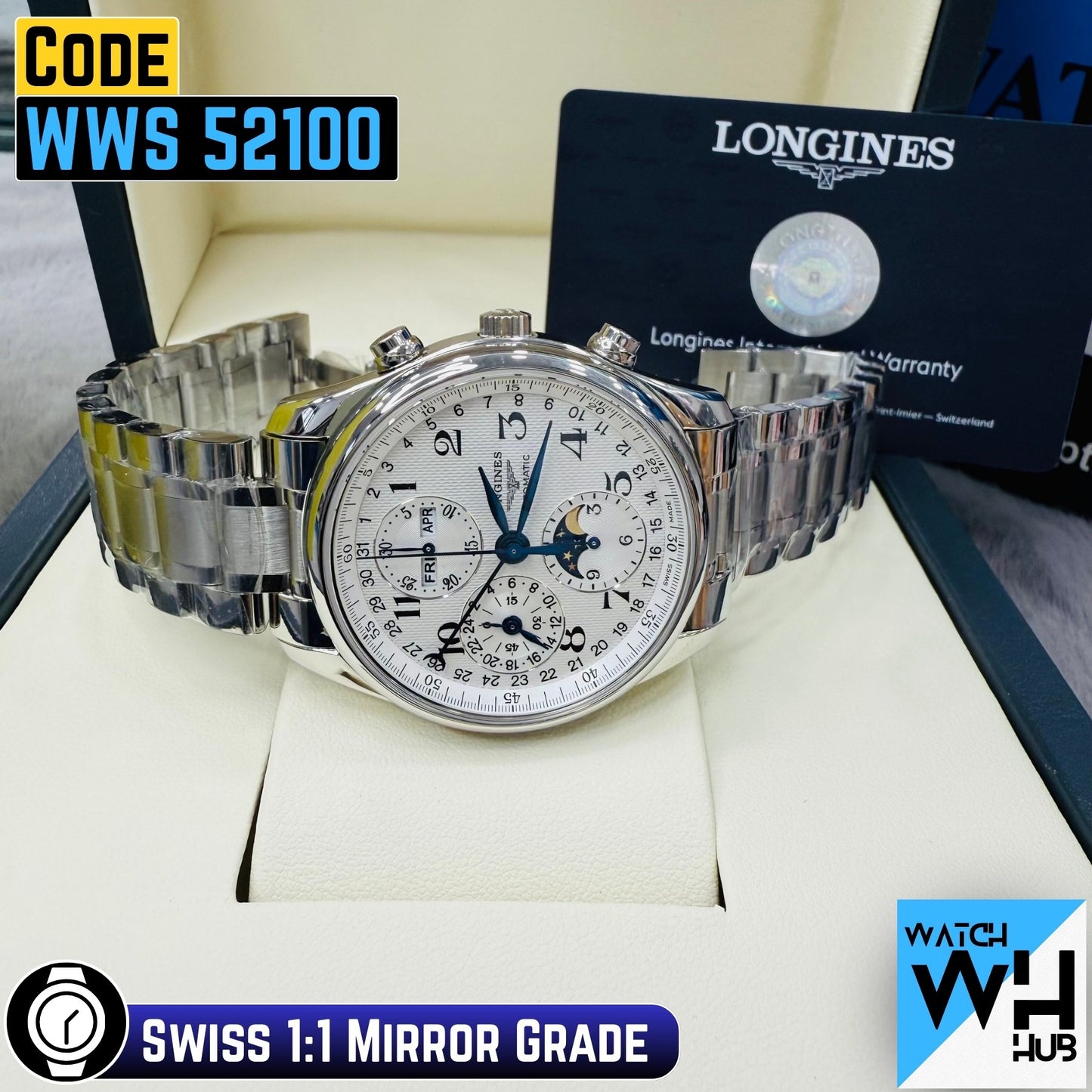 Longines L27734786 Master Collection Automatic Chronograph Moonphase Stainless Steel Swiss 1:1 Grade Men's Watch
