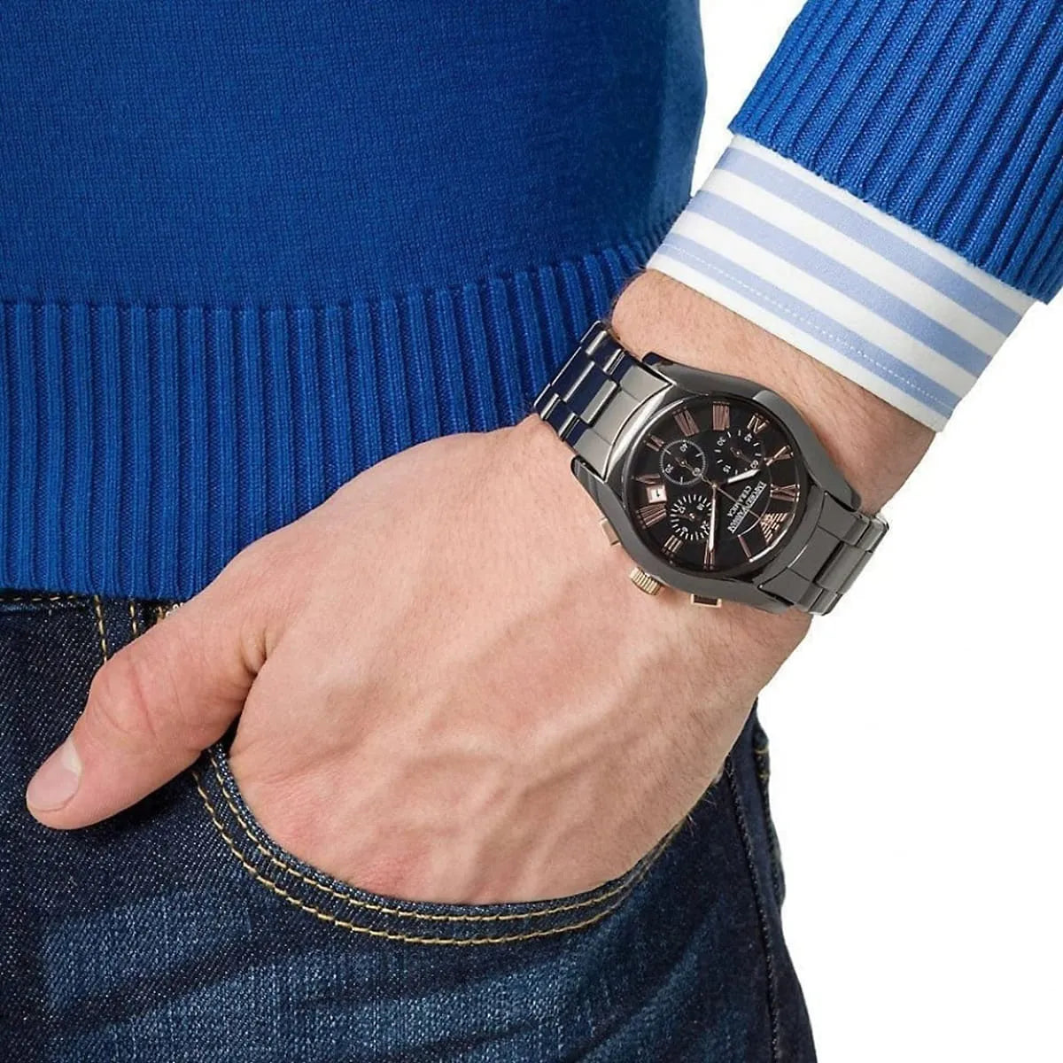 Emporio Armani AR1410 Chronograph Quartz Black Ceramic Chain Men’s Watch