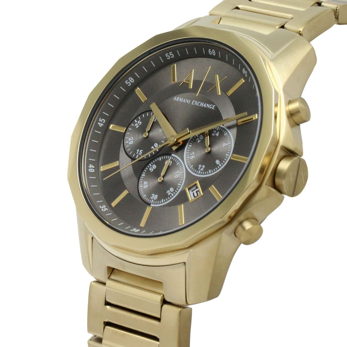 Armani Exchange Banks AX1721 Chronograph Quartz Gray Dial Full Golden-Tone Stainless Steel Chain Men’s Watch