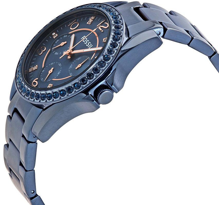 Fossil Riley ES4294 Quartz Chronograph Blue Dial Stainless Steel Chain Women’s Watch