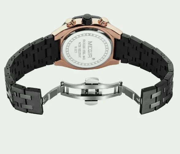 Megir MS2213G-BK-1N0 Chronograph Quartz Dualtone Stainless Steel Chain Men’s watch