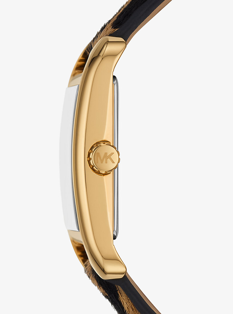 Michael Kors Monroe MKO1115 Quartz Gold-Tone Black Dial Quartz Leopard Print Calf Hair Strap Ladies Watch
