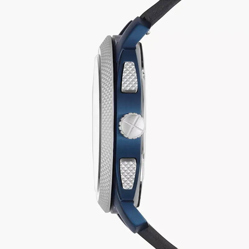 Fossil Machine FS5232 Chronograph Quartz Blue Dial Genuine Leather Strap Men’s Watch