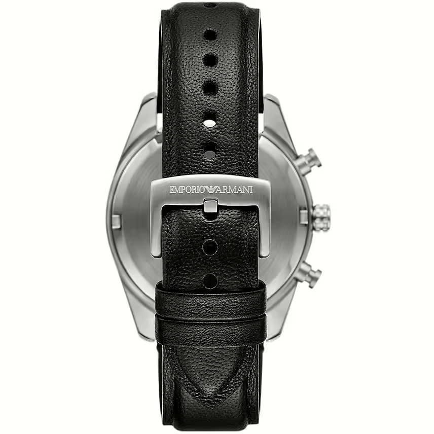 Emporio Armani Racer AR11677 Chronograph Quartz Silver Dial Genuine Leather Strap Men’s Watch