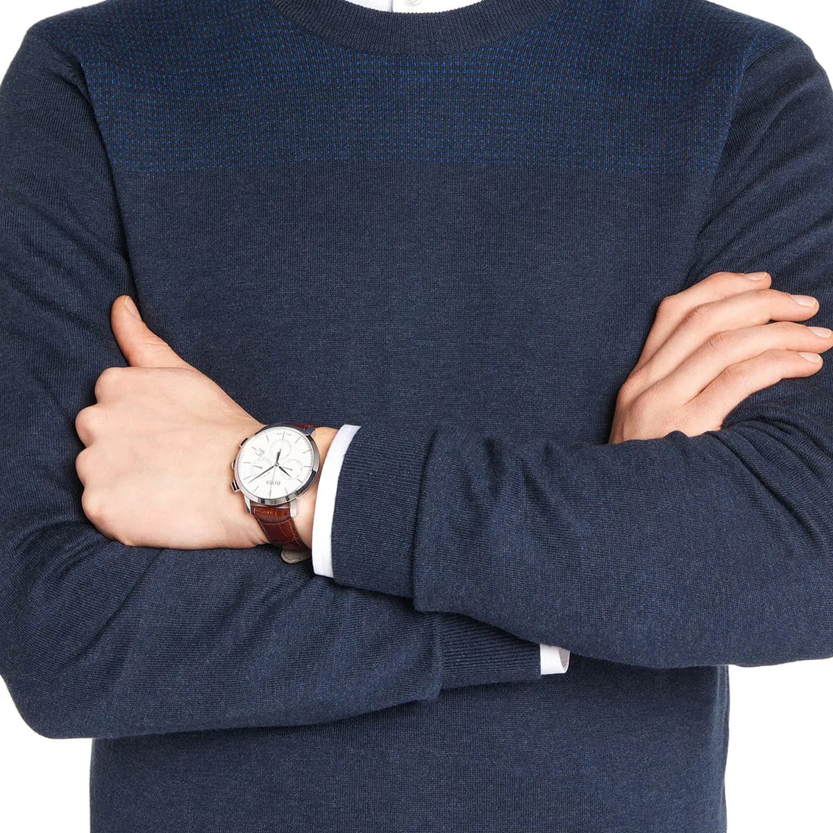Hugo Boss Signature HB1513263 Chronograph Quartz White Dial Genuine Leather Strap Men’s Watch