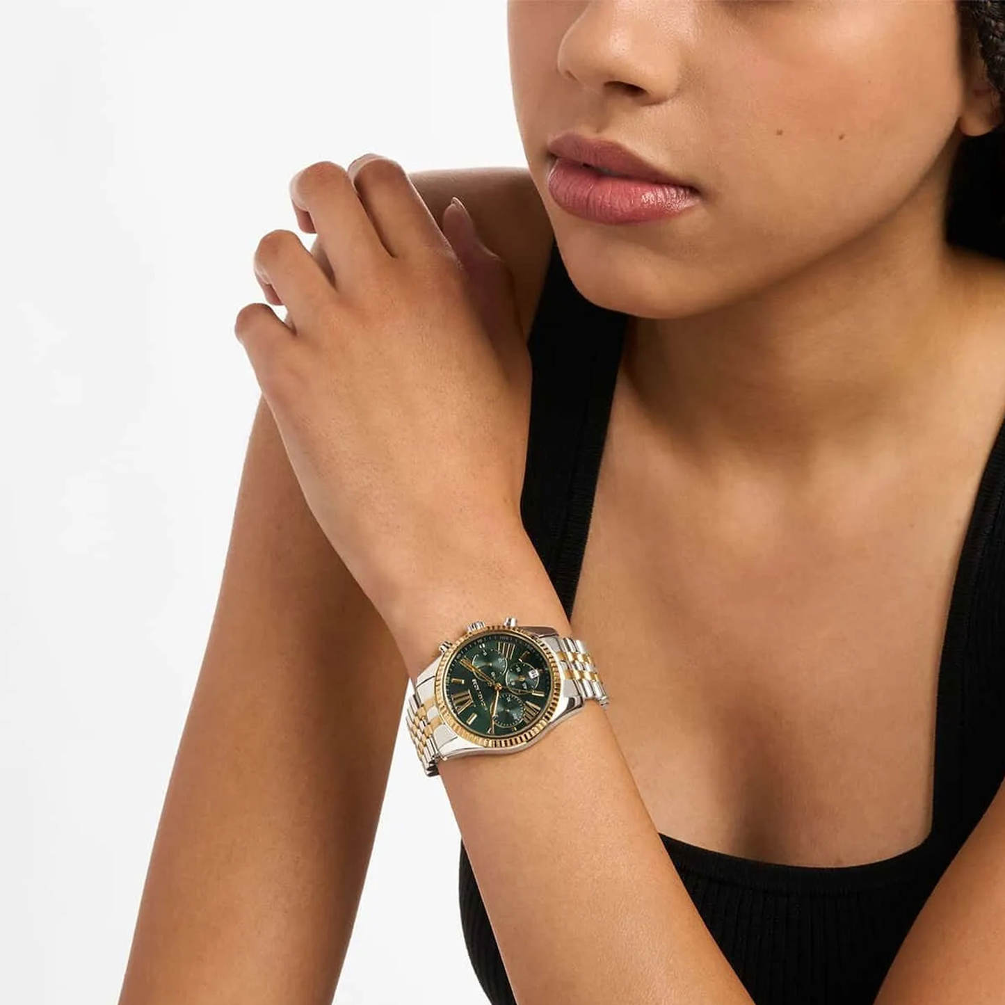 Michael Kors Lexington MK4984 Chronograph Quartz Green Dial Stainless Steel Chain Ladies Watch