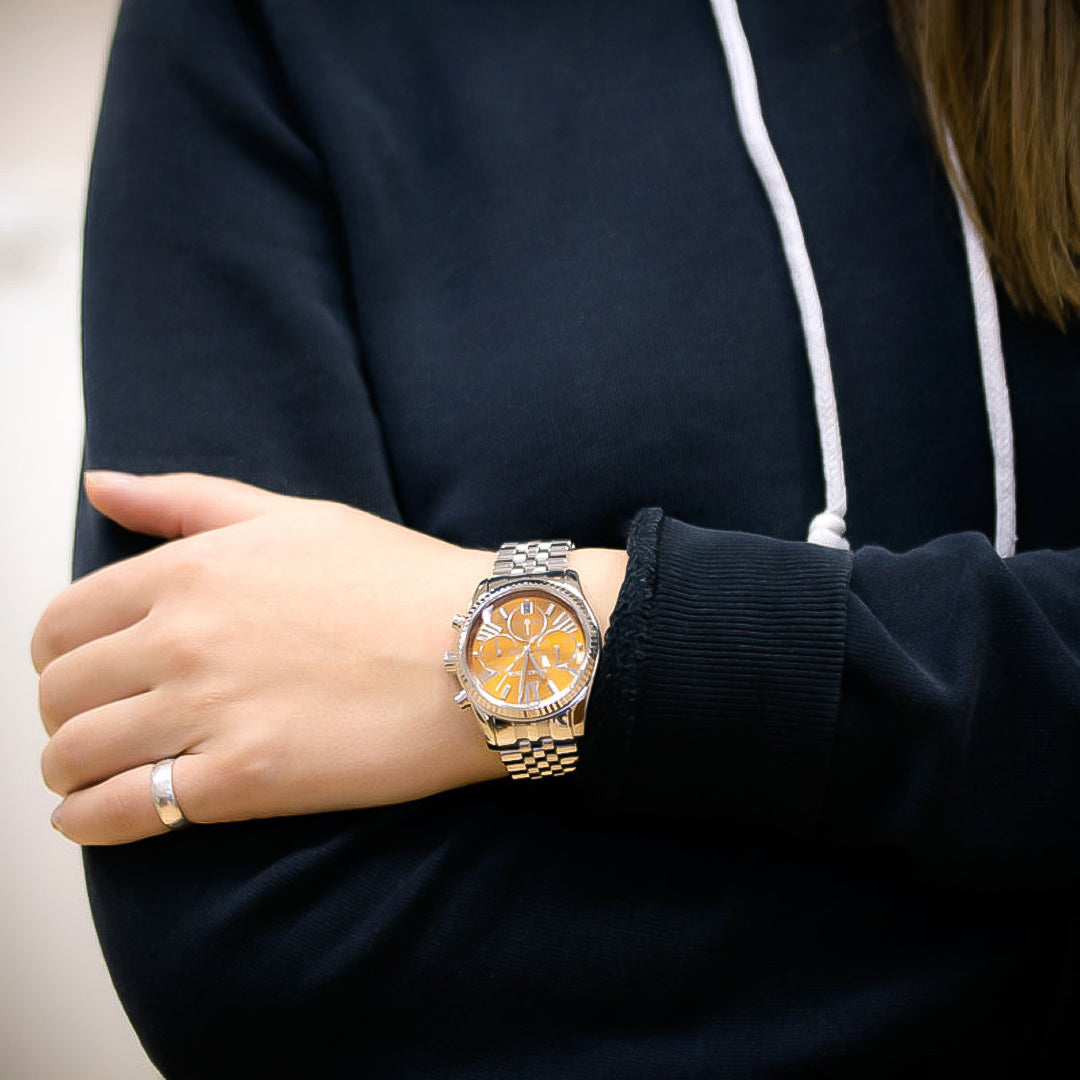 Michael Kors Lexington MK6221 Chronograph Quartz Brown Dial Stainless Steel Chain Ladies Watch