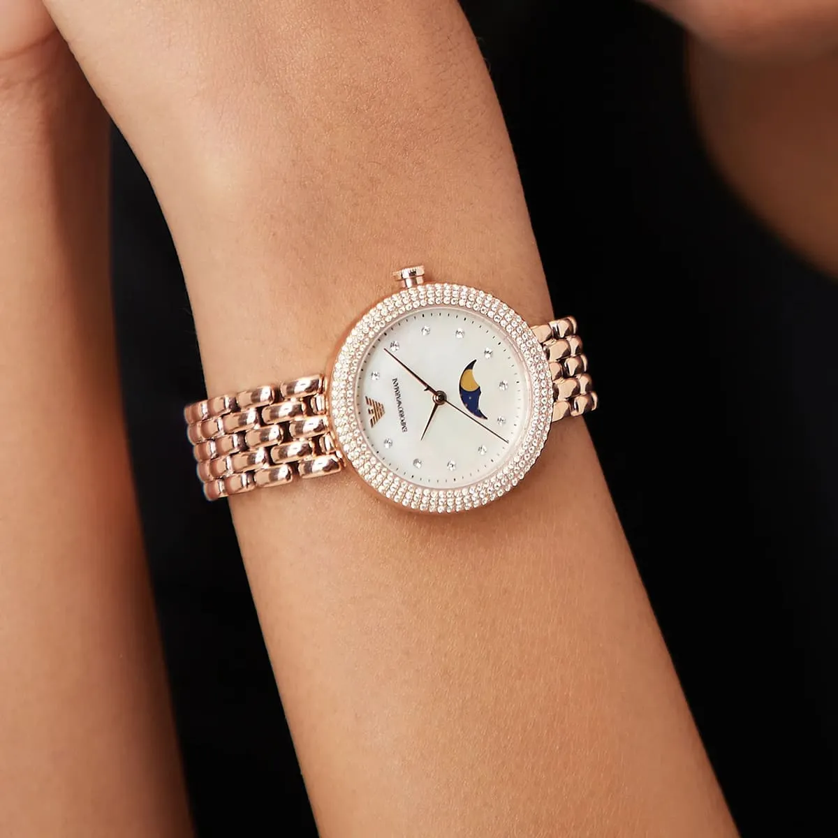 Emporio Armani Rosa AR11462 Quartz Mother Of Pearl Dial Stainless Steel Chain Lady’s Watch