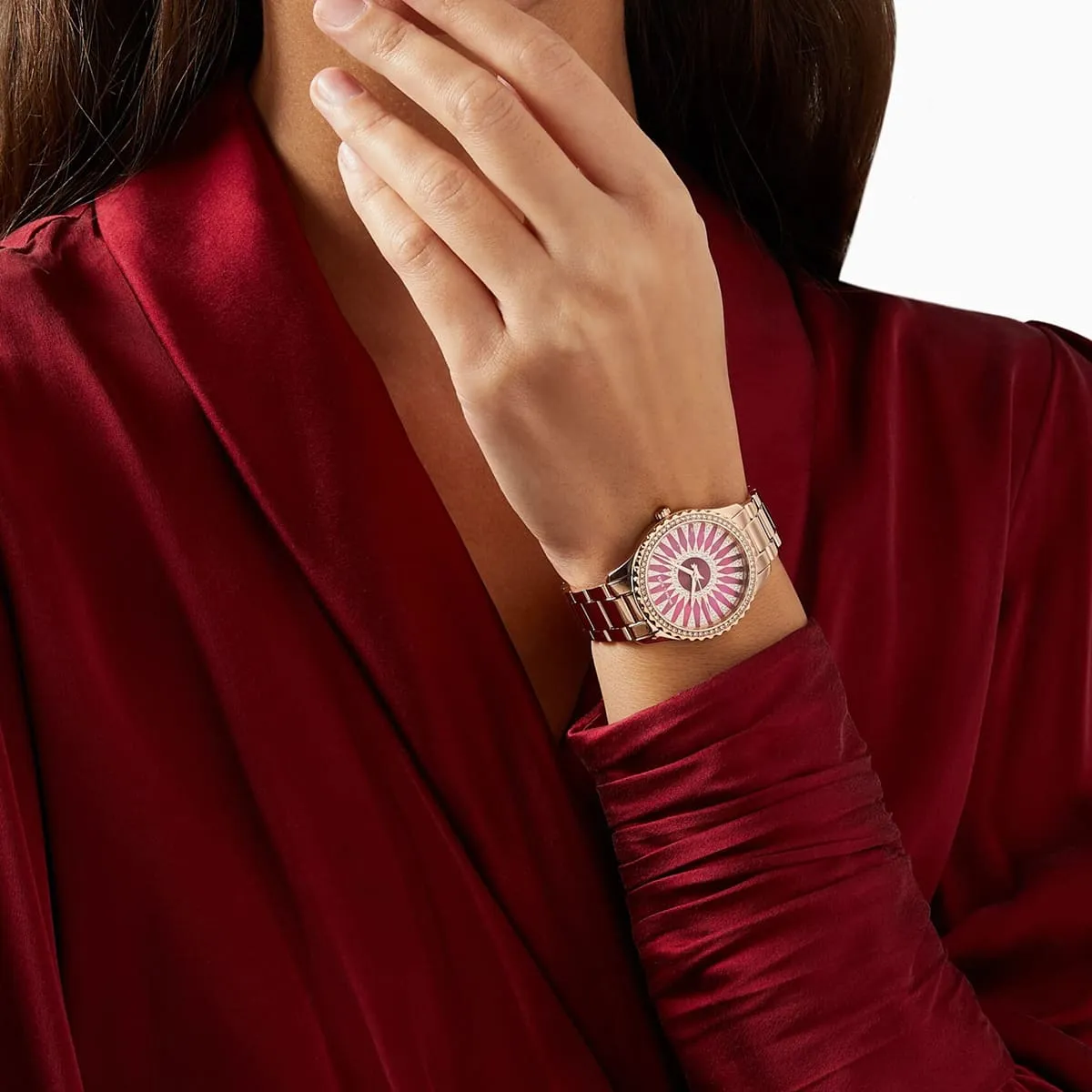 Michael Kors Layton MK6893 Quartz Royal Red Stone Dial Stainless Steel Chain Ladies Watch