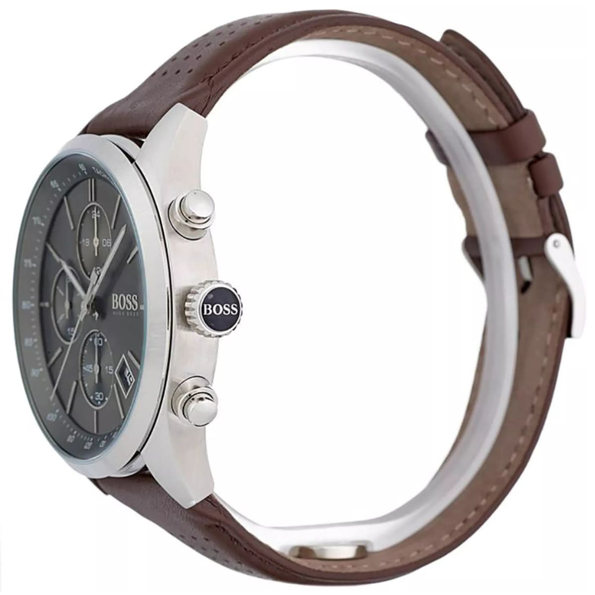 Hugo Boss Grand Prix HB1513476 Chronograph Quartz Grey Dial Genuine Leather Strap Men’s Watch