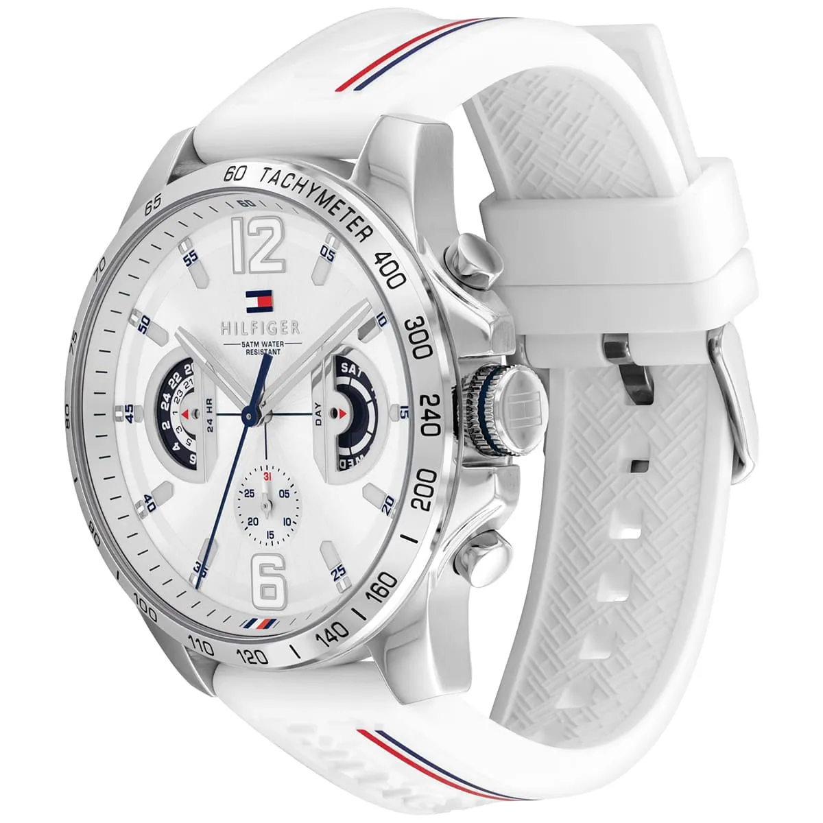 Tommy Hilfiger Decker 1710676 Chronograph Quartz White Dial Silicon Strap Men’s Watch