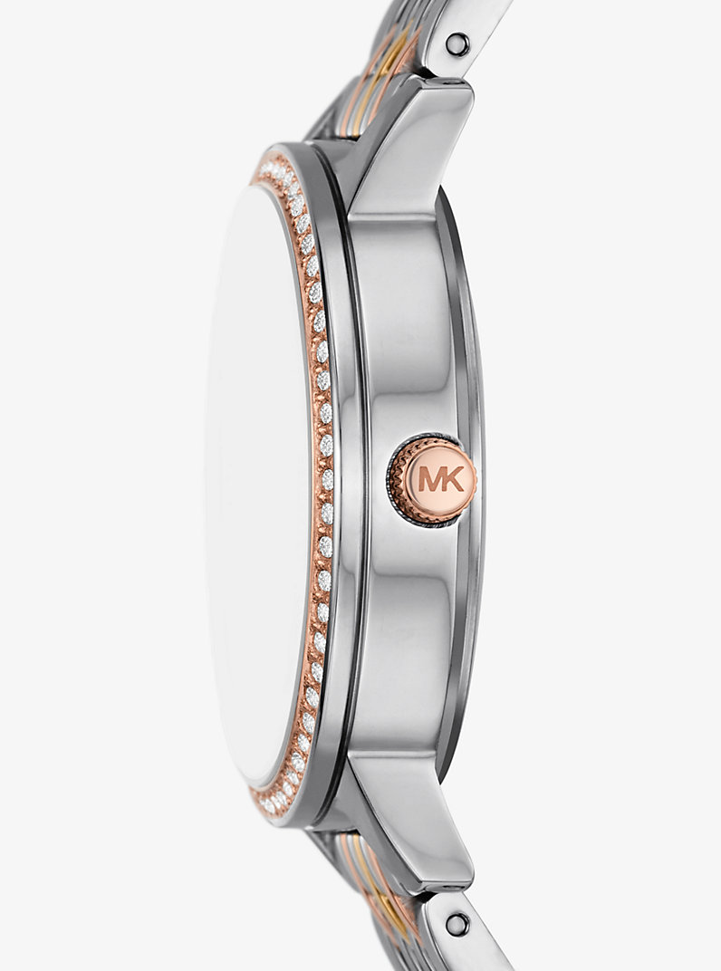 Michael Kors Melissa MKO1117 Chronograph Quartz Tri-Tone White Pavé Dial Stainless Steel Chain Ladies Watch