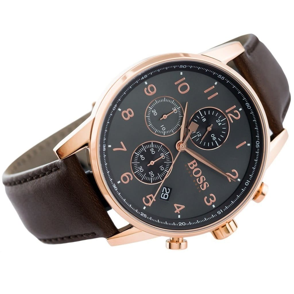 Hugo Boss Navigator HB1513496 Chronograph Quartz Grey Dial Genuine Leather Strap Men’s Watch